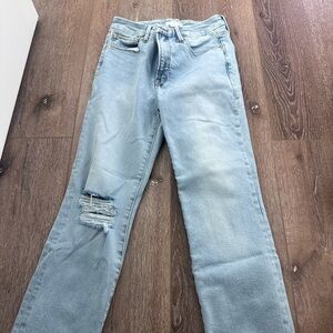 Good American Light Wash Distressed Ankle Jeans
